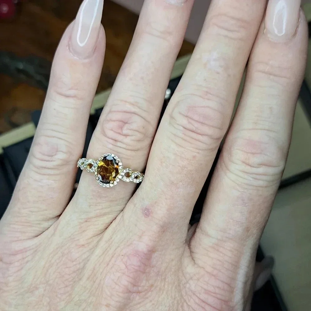 Golden Tourmaline & White Ziron Halo Enfinity style Ring.
